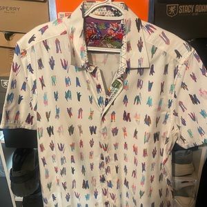 Robert Graham White Short Sleeve Shirt With Designs button up XL